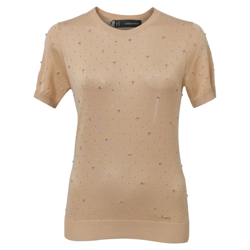 Women's Dsquared2 Bead-Embellished Top in Nude Cotton