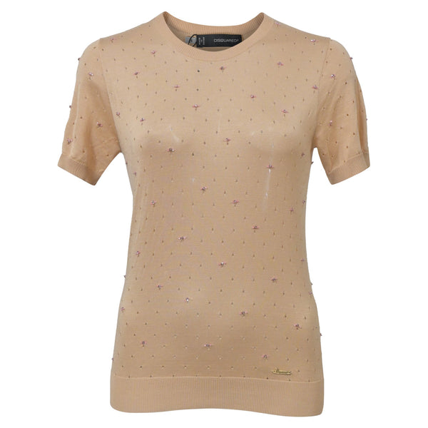 Women's Dsquared2 Bead-Embellished Top in Nude Cotton