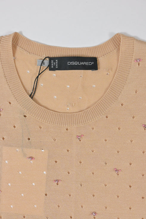 Women's Dsquared2 Bead-Embellished Top in Nude Cotton