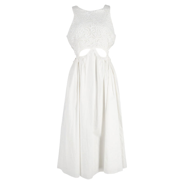 Women's Self-Portrait Lace-Trimmed Cutout Maxi Dress in White Cotton