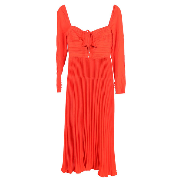 Women's Self-Portrait Cutout Pleated Halterneck Midi Dress in Red Polyester