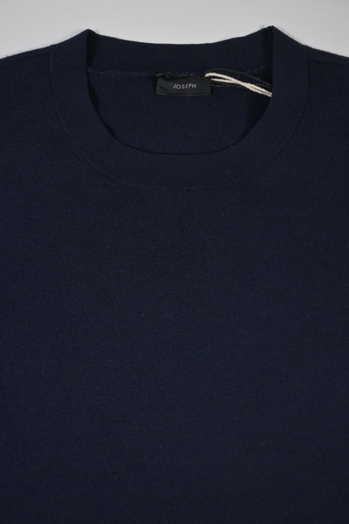 Women's Joseph Round Neck Stretch Top in Navy Blue Wool