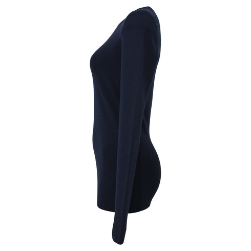 Women's Joseph Round Neck Stretch Top in Navy Blue Wool