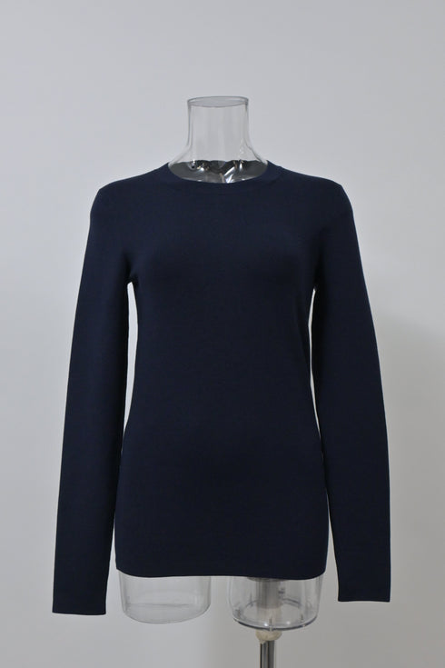 Women's Joseph Round Neck Stretch Top in Navy Blue Wool