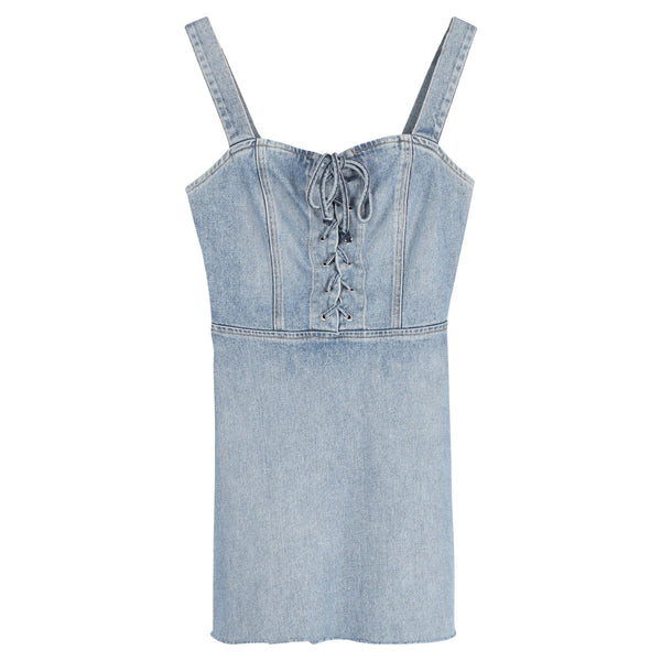 Women's Reformation Bustier Mini Dress in Blue Cotton Denim