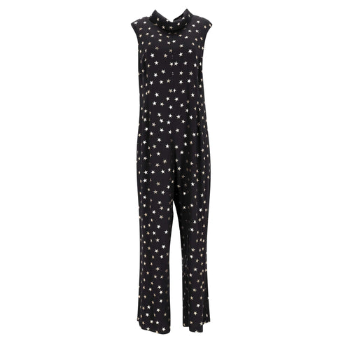 Women's Rixo Star-print Reverse-collar Jumpsuit in Black Viscose
