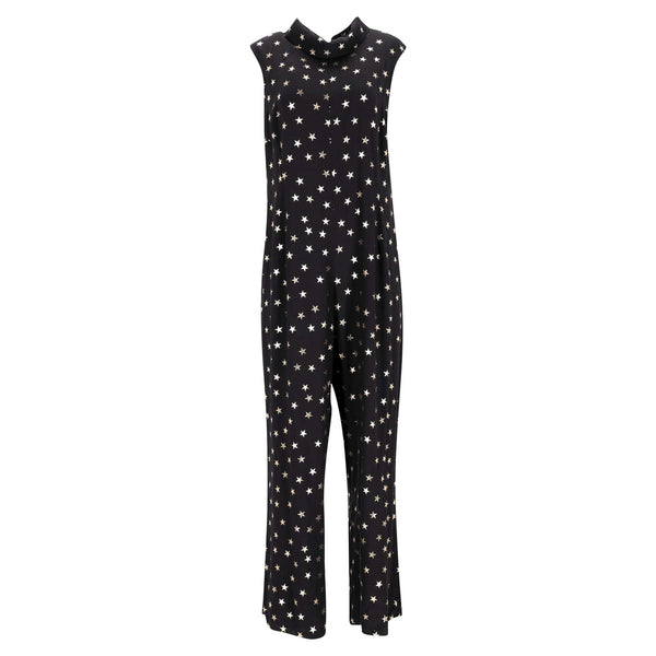 Women's Rixo Star-print Reverse-collar Jumpsuit in Black Viscose