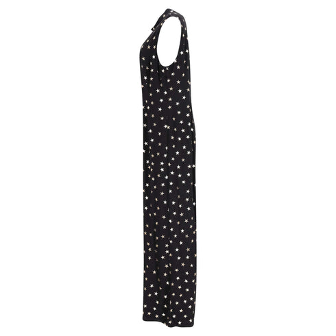 Women's Rixo Star-print Reverse-collar Jumpsuit in Black Viscose