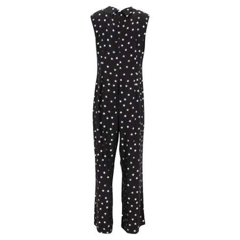 Women's Rixo Star-print Reverse-collar Jumpsuit in Black Viscose