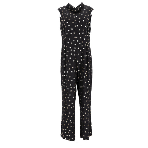 Women's Rixo Star-print Reverse-collar Jumpsuit in Black Viscose