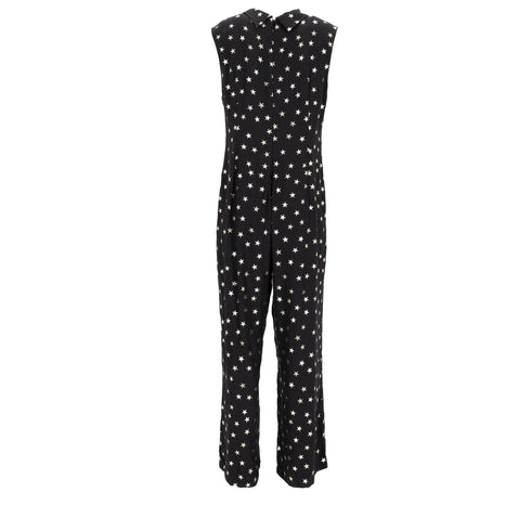 Women's Rixo Star-print Reverse-collar Jumpsuit in Black Viscose