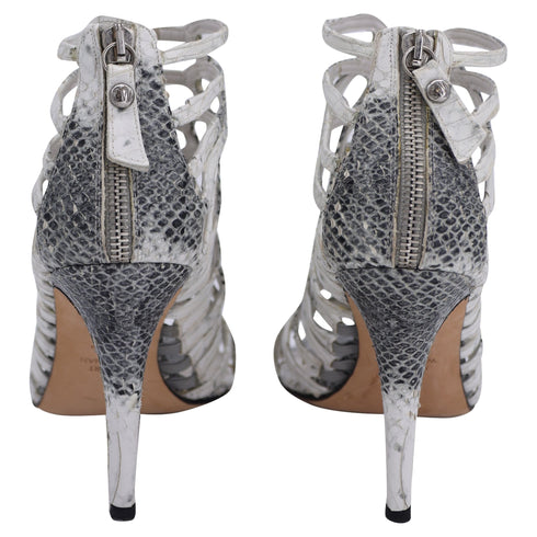 Women's Stuart Weitzman Loops Strappy Sandals in Grey Python-Embossed Leather