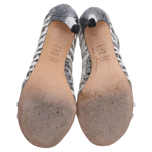 Women's Stuart Weitzman Loops Strappy Sandals in Grey Python-Embossed Leather