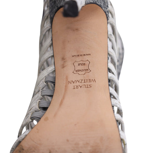 Women's Stuart Weitzman Loops Strappy Sandals in Grey Python-Embossed Leather