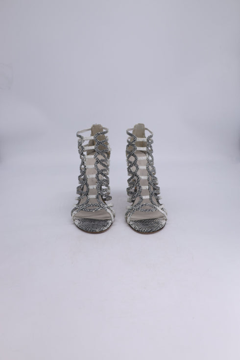Women's Stuart Weitzman Loops Strappy Sandals in Grey Python-Embossed Leather