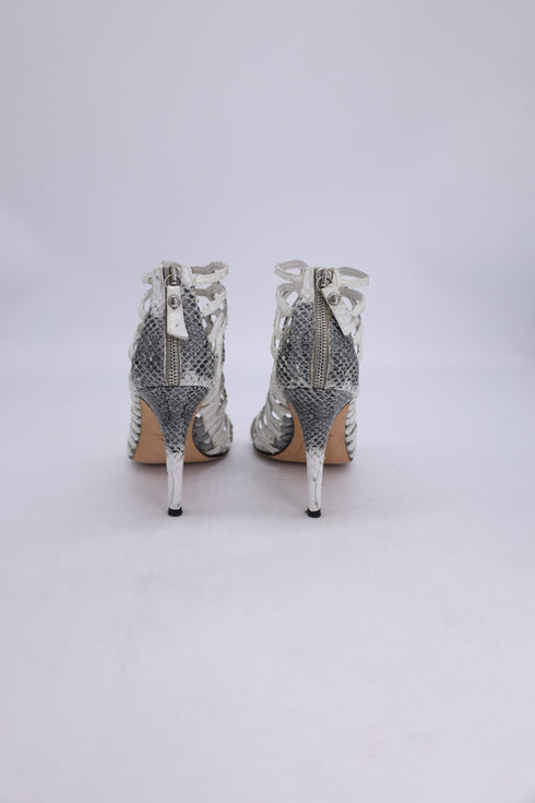 Women's Stuart Weitzman Loops Strappy Sandals in Grey Python-Embossed Leather