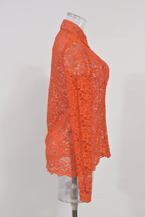 Women's Erdem Cecilia Lace Shirt in Orange Polyamide