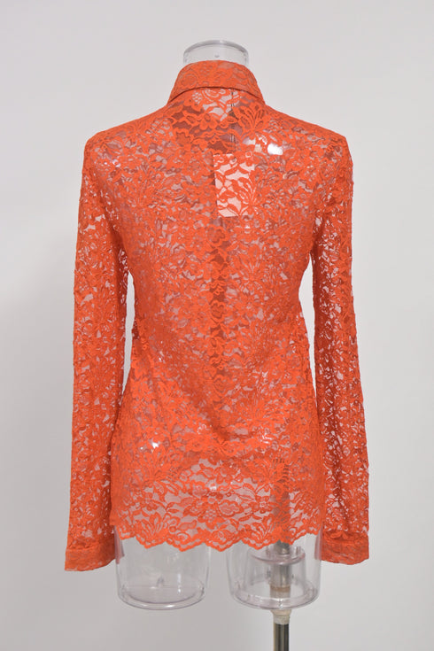 Women's Erdem Cecilia Lace Shirt in Orange Polyamide