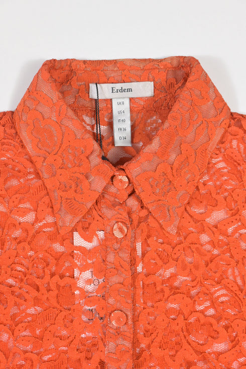 Women's Erdem Cecilia Lace Shirt in Orange Polyamide