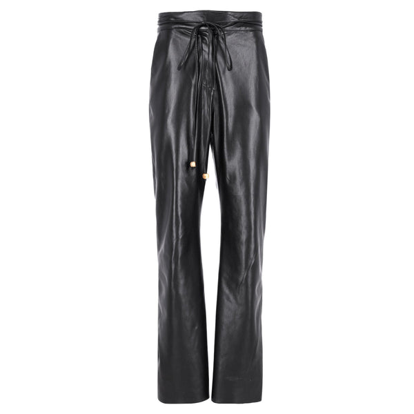Men's Nanushka High-Rised Wide Leg Pants in Black Faux Leather