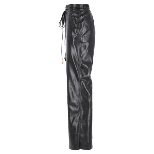 Men's Nanushka High-Rised Wide Leg Pants in Black Faux Leather