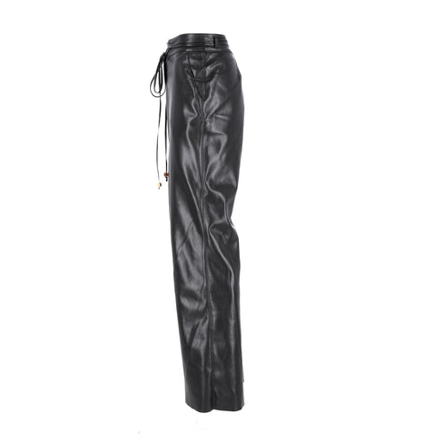 Men's Nanushka High-Rised Wide Leg Pants in Black Faux Leather