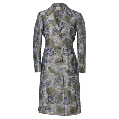 Women's Etro Floral Jacquard Long Coat in Multicolor Polyester