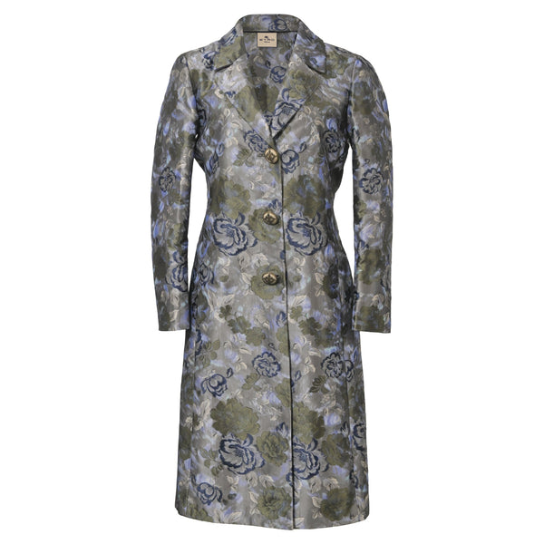 Women's Etro Floral Jacquard Long Coat in Multicolor Polyester