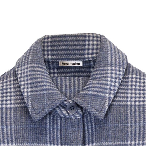 Women's Reformation Plaid Print Button-Down Jacket in Blue Wool