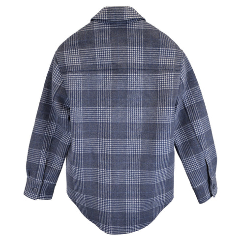 Women's Reformation Plaid Print Button-Down Jacket in Blue Wool