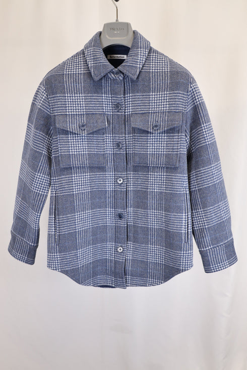 Women's Reformation Plaid Print Button-Down Jacket in Blue Wool