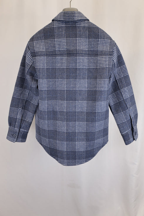 Women's Reformation Plaid Print Button-Down Jacket in Blue Wool
