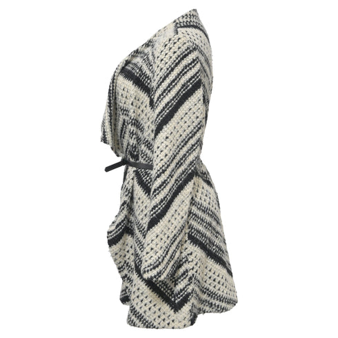 Women's Ba&Sh Ilda Open Knit Belted Cardigan in Black and White Polyester