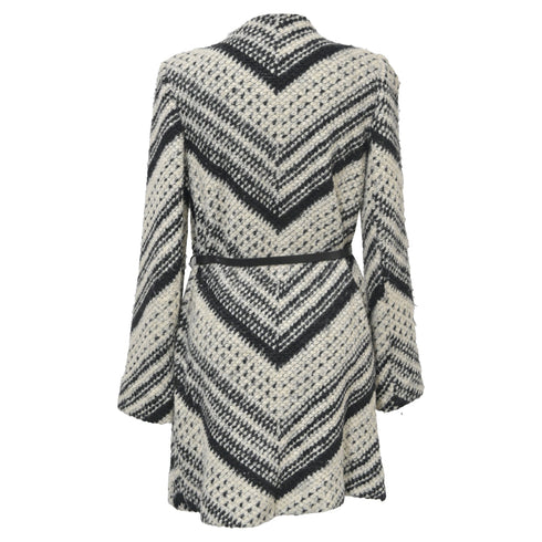 Women's Ba&Sh Ilda Open Knit Belted Cardigan in Black and White Polyester