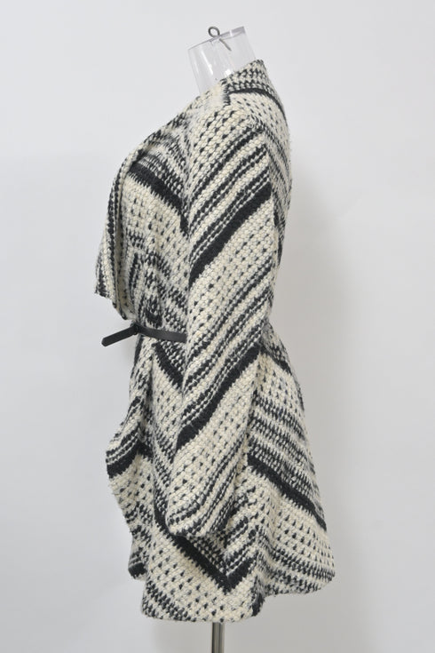 Women's Ba&Sh Ilda Open Knit Belted Cardigan in Black and White Polyester