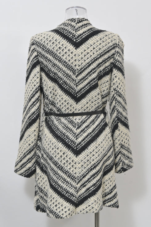 Women's Ba&Sh Ilda Open Knit Belted Cardigan in Black and White Polyester