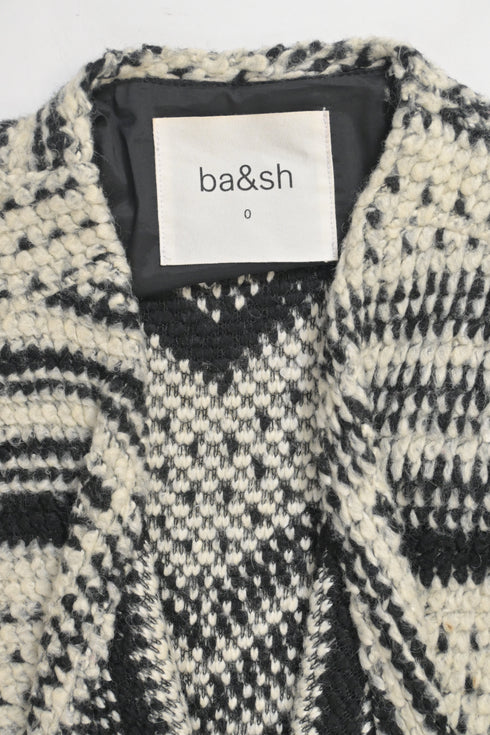 Women's Ba&Sh Ilda Open Knit Belted Cardigan in Black and White Polyester