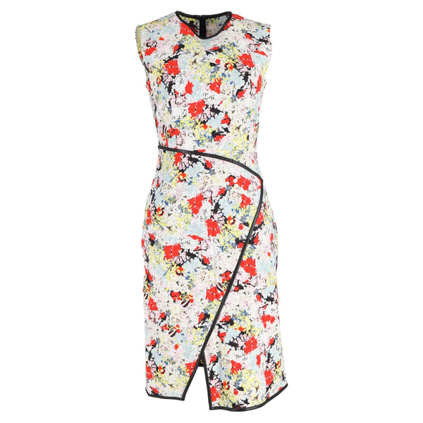 Women's Erdem Josette Knee-Length Floral Print Wrap-Effect Dress in Multicolor Viscose