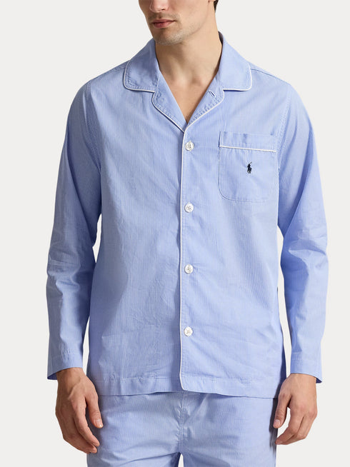 RALPH LAUREN Gingham Poplin Long Sleep Set Light Blue Mini Gingham