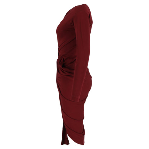 Women's Vivienne Westwood Knee-Length Long Sleeve Draped Dress in Maroon Cotton