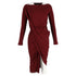 Women's Vivienne Westwood Knee-Length Long Sleeve Draped Dress in Maroon Cotton