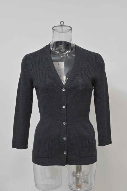 Women's Jil Sander Buttoned Cardigan in Grey Wool