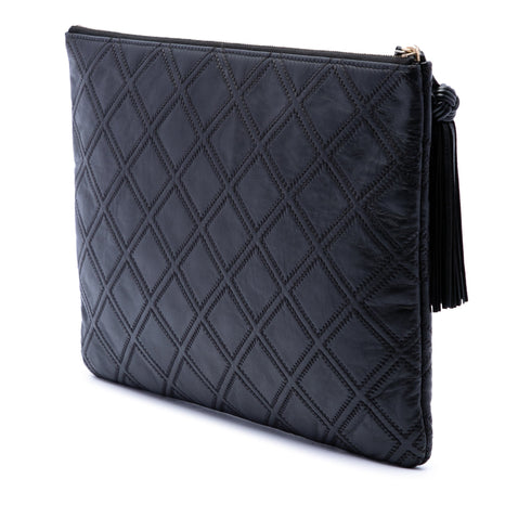 Diamond Double Stitch O Case Clutch Quilted Calfskin Large