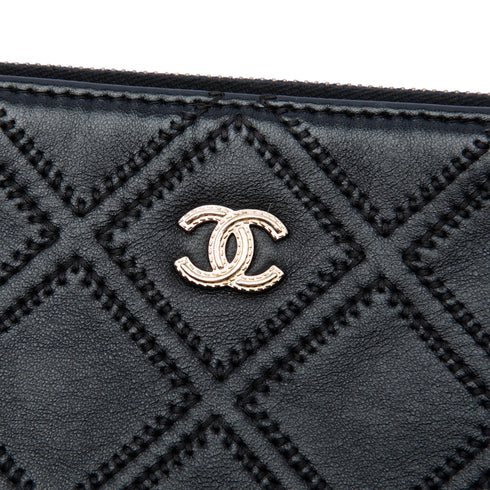 Diamond Double Stitch O Case Clutch Quilted Calfskin Large