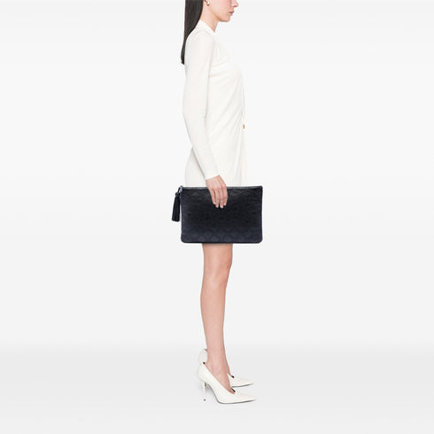 Diamond Double Stitch O Case Clutch Quilted Calfskin Large