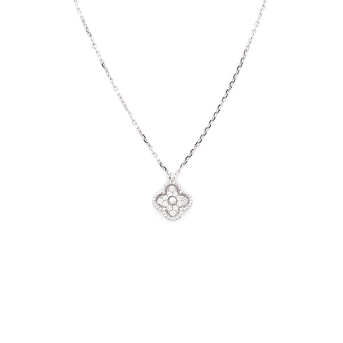 Sweet Alhambra Pendant Necklace 18K White Gold with Diamonds