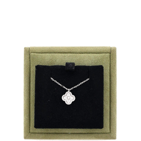 Sweet Alhambra Pendant Necklace 18K White Gold with Diamonds