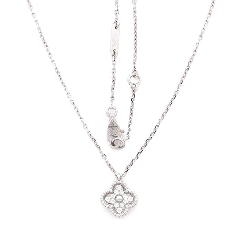 Sweet Alhambra Pendant Necklace 18K White Gold with Diamonds