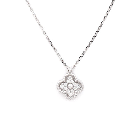 Sweet Alhambra Pendant Necklace 18K White Gold with Diamonds