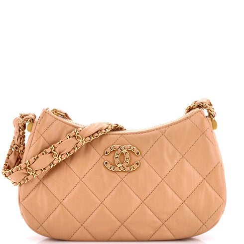 19 Zip Hobo Clutch with Chain Quilted Aged Calfskin